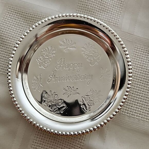 Happy Anniversary Pack Of 3 Small Steel Tray Silver 4.5" - Picture 7 of 16